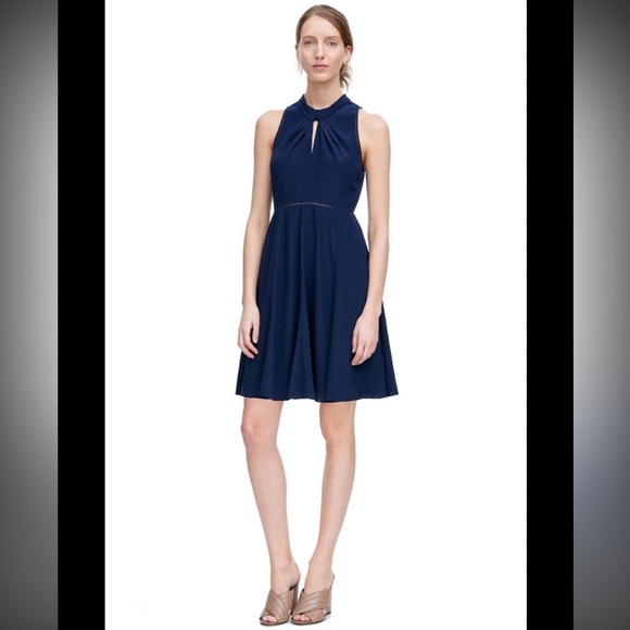 Rebecca Taylor 100% Silk Navy Twist Neck Fit & Flare Mini dress Size 4 $398  - www.rajagirimanappuram.com